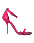 Dolce & Gabbana Pink Leather Crystal Heels Sandals Shoes
