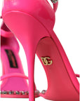 Dolce & Gabbana Pink Leather Crystal Heels Sandals Shoes