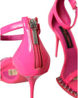 Dolce & Gabbana Pink Leather Crystal Heels Sandals Shoes