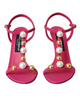Dolce & Gabbana Pink Embellished Leather Sandals Heels Shoes