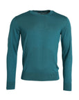 Dolce & Gabbana Dark Green Silk Crew Neck Pullover Sweater
