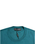 Dolce & Gabbana Dark Green Silk Crew Neck Pullover Sweater