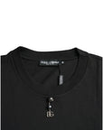 Dolce & Gabbana Black Embellished Cotton Crew Neck T-shirt