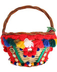 Dolce & Gabbana Elegant Beige Straw & Exotic Skins Pom Pom Tote
