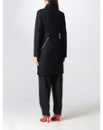 Love Moschino Elegant Black Wool Coat with Silver Chain Detail