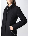 Love Moschino Elegant Black Wool Coat with Silver Chain Detail