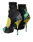 Dolce & Gabbana Black Floral Jersey Stretch Ankle Boots Shoes