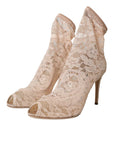 Dolce & Gabbana Beige Stretch Taormina Lace Boots Shoes