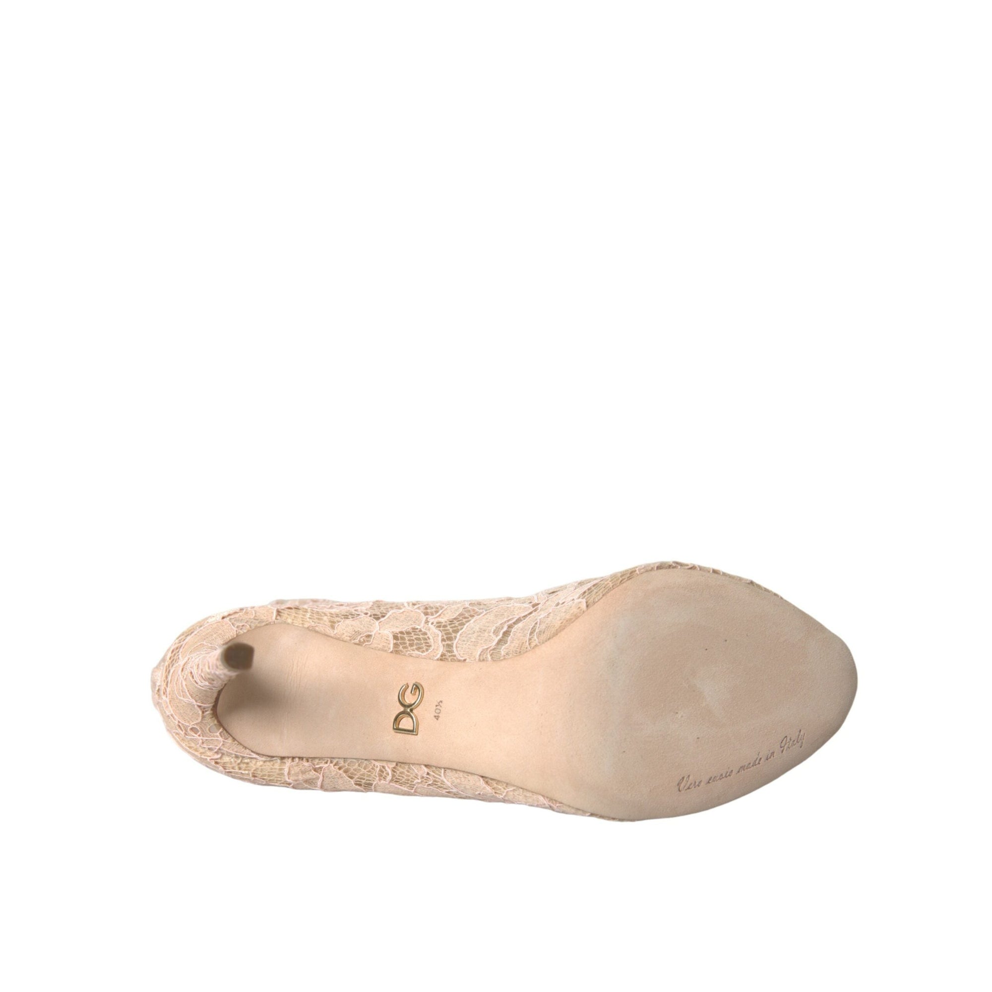 Dolce & Gabbana Beige Stretch Taormina Lace Boots Shoes