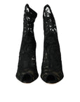 Dolce & Gabbana Black Stretch Taormina Lace Boots Shoes