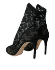 Dolce & Gabbana Black Stretch Taormina Lace Boots Shoes