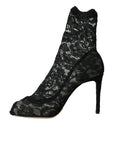 Dolce & Gabbana Black Stretch Taormina Lace Boots Shoes