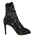 Dolce & Gabbana Black Stretch Taormina Lace Boots Shoes