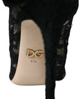 Dolce & Gabbana Black Stretch Taormina Lace Boots Shoes