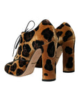 Dolce & Gabbana Brown Leopard Hair Lace Up Booties Shoes