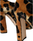 Dolce & Gabbana Brown Leopard Hair Lace Up Booties Shoes