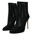 Dolce & Gabbana Black Mesh Stiletto Heels Ankle Boots Shoes