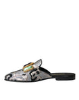 Dolce & Gabbana Gray Jacquard Crystal Mule Flat Sandals Shoes
