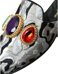 Dolce & Gabbana Gray Jacquard Crystal Mule Flat Sandals Shoes