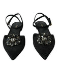 Dolce & Gabbana Black Leather Crystal Slingback Sandals Shoes