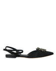 Dolce & Gabbana Black Leather Crystal Slingback Sandals Shoes