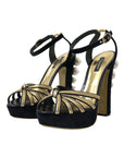 Dolce & Gabbana Black Gold Embellished Heels Sandals Shoes