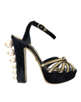 Dolce & Gabbana Black Gold Embellished Heels Sandals Shoes