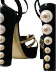 Dolce & Gabbana Black Gold Embellished Heels Sandals Shoes