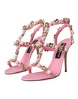 Dolce & Gabbana Pink Leather Embellished Heels Sandals Shoes