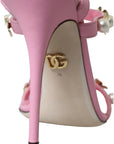 Dolce & Gabbana Pink Leather Embellished Heels Sandals Shoes
