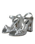 Dolce & Gabbana Silver Lambskin Leather Heels Sandals Shoes
