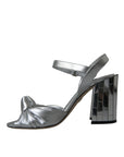 Dolce & Gabbana Silver Lambskin Leather Heels Sandals Shoes