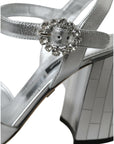 Dolce & Gabbana Silver Lambskin Leather Heels Sandals Shoes