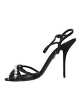 Dolce & Gabbana Black Viscose Crystal Bow Heels Sandals Shoes