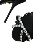 Dolce & Gabbana Black Viscose Crystal Bow Heels Sandals Shoes