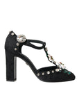 Dolce & Gabbana Black Lilies Crystal Heels Pumps Shoes