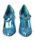 Dolce & Gabbana Blue Sequin Mary Jane Pumps High Heels Shoes