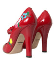 Dolce & Gabbana Red Leather Embellished Mary Jane Pumps Heels Shoes