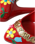 Dolce & Gabbana Red Leather Embellished Mary Jane Pumps Heels Shoes