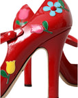 Dolce & Gabbana Red Leather Embellished Mary Jane Pumps Heels Shoes