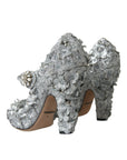 Dolce & Gabbana Silver Floral Crystal Mary Jane Pumps Shoes