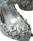 Dolce & Gabbana Silver Floral Crystal Mary Jane Pumps Shoes