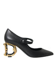 Dolce & Gabbana Black Leather Logo Heels Mary Janes Pumps Shoes
