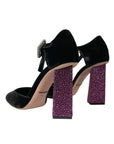Dolce & Gabbana Black Velvet Strass Crystal Mary Janes Shoes