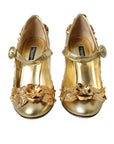 Dolce & Gabbana Gold Leather Crystal Mary Janes Pumps Shoes