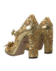 Dolce & Gabbana Gold Leather Crystal Mary Janes Pumps Shoes