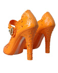 Dolce & Gabbana Orange CINDERELLA Floral Crystal Pumps Shoes