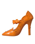Dolce & Gabbana Orange CINDERELLA Floral Crystal Pumps Shoes