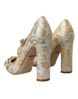 Dolce & Gabbana Gold Jacquard Crystal Mary Janes Pumps Shoes