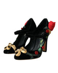 Dolce & Gabbana Black Roses Crystal Brooch Mary Jane Shoes